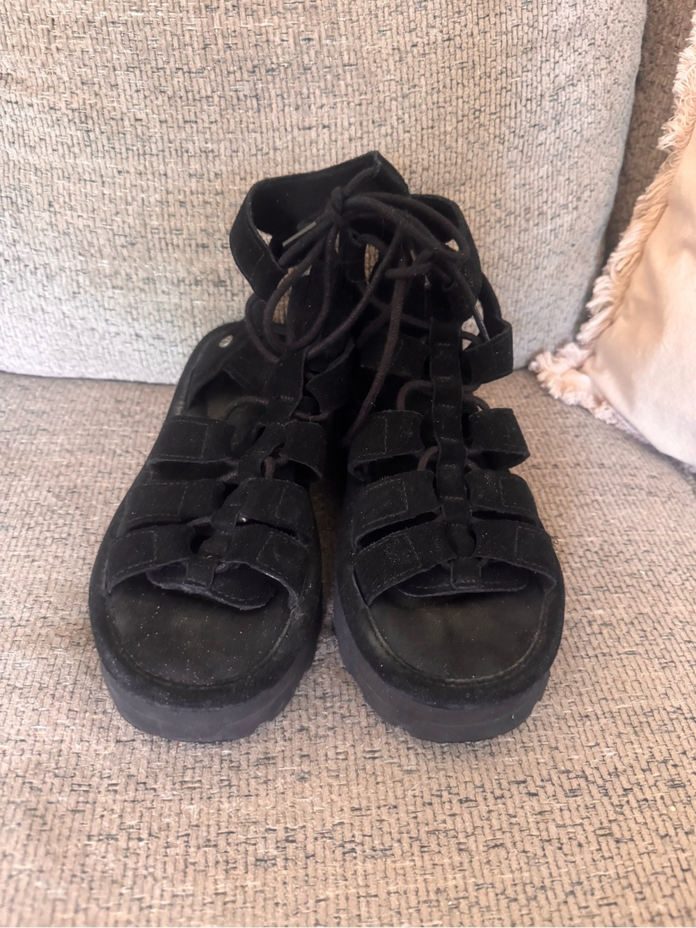 BearPaw Black Platform Gladiator Sandals with Lace-Up Ankle - Picture 2 of 4
